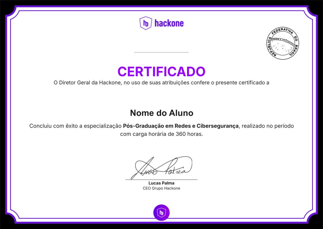 Certificado da Pós-graduação em Redes e Cybersecurity 2.0